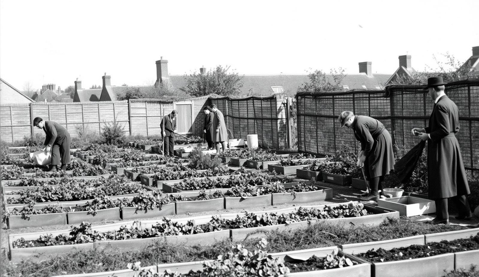 Vintage photograph of 1940s wartime allotments